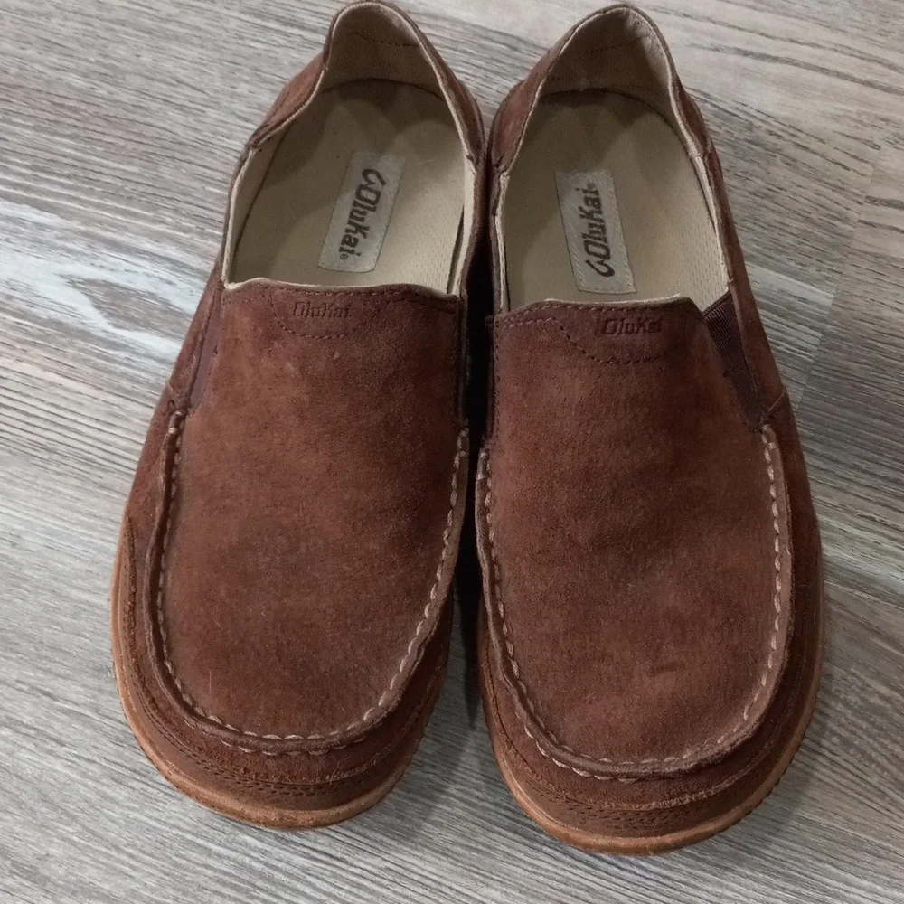 Olukai Puhalu Brown Suede Moccasin Slide Men's Size 8.5